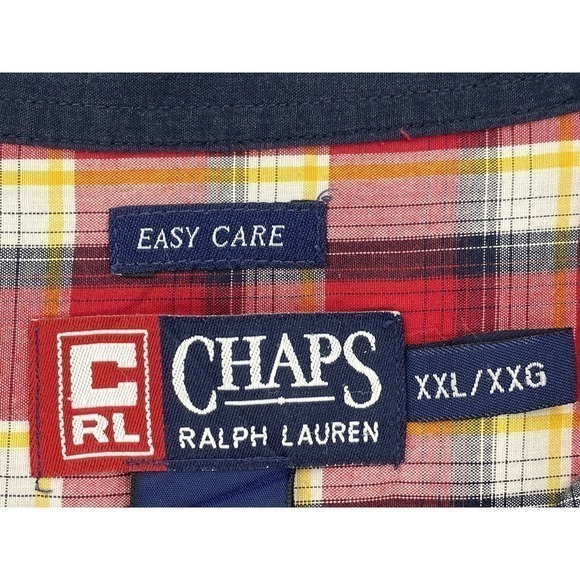 Chaps Ralph Lauren Easy Care Camp Shirt Red Plaid Button Up Long Sleeve Size XXL - Picture 4 of 10